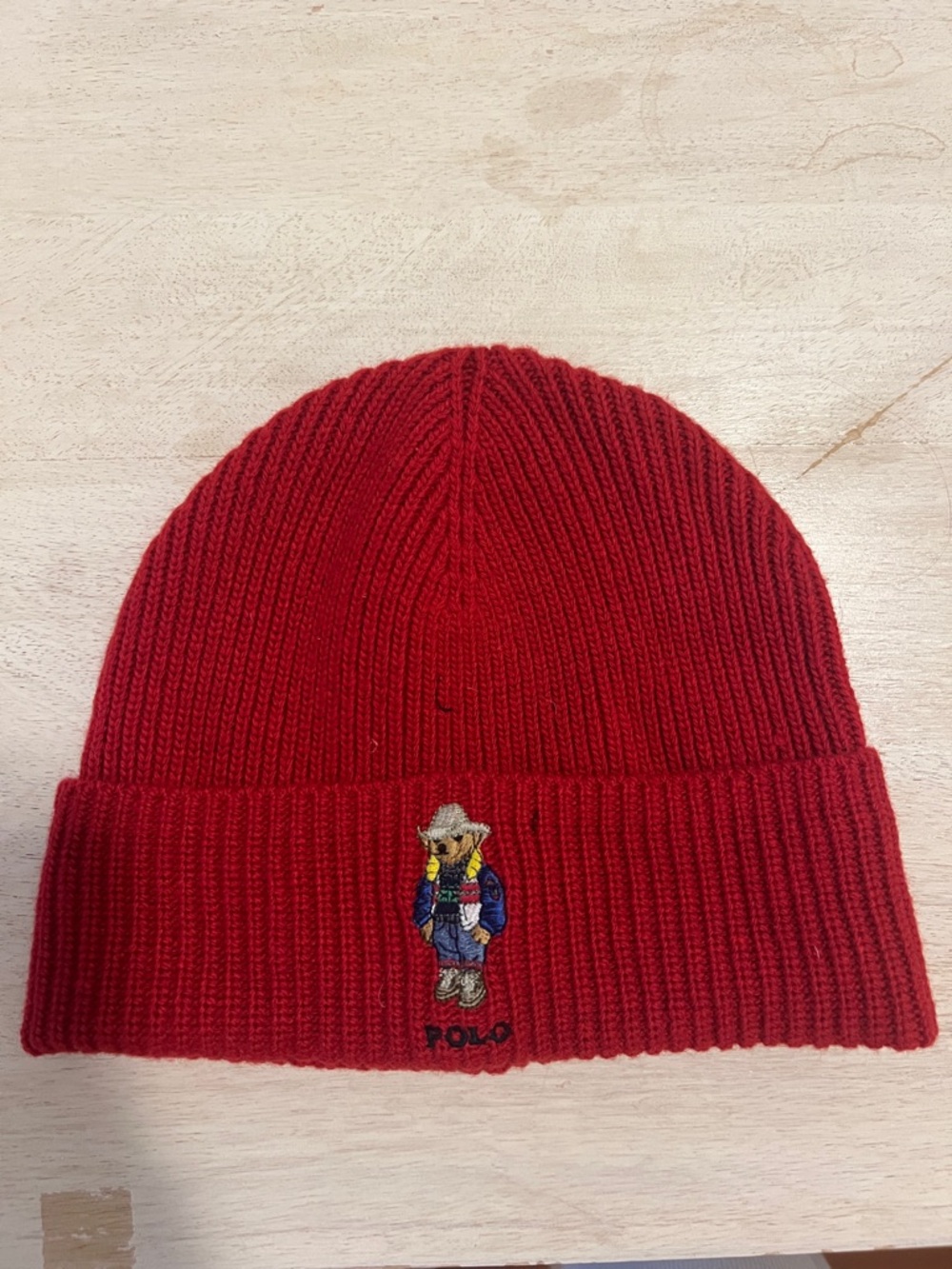 Polo by Ralph Lauren Red Kids Knit Beanie with Polo Bear Embroidery